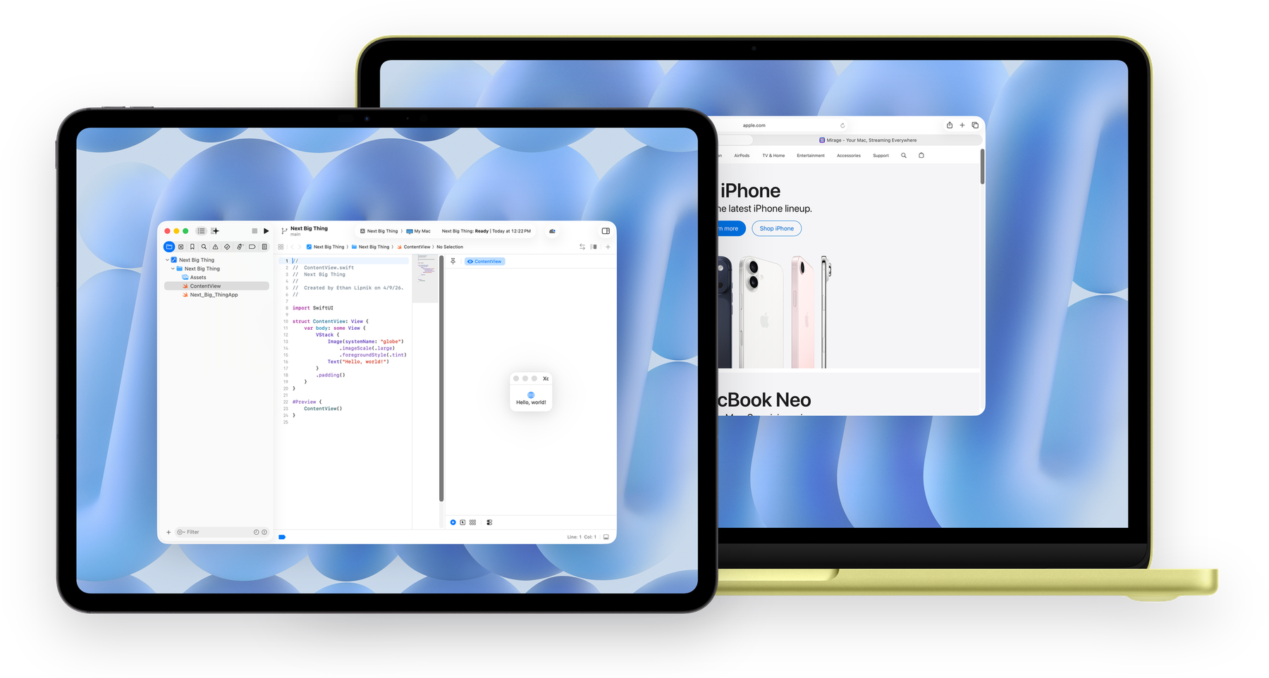 A MacBook streaming its display to an iPad with Mirage